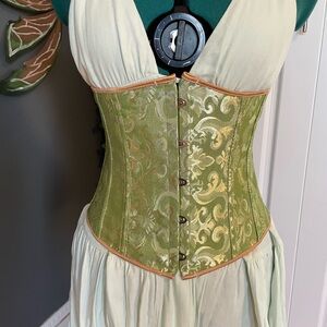 Green brocade underbust corset belt